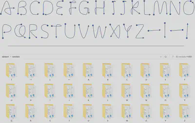 26 uppercase English alphabet symbols and 4 types of gesture actions vs dataset folder. 