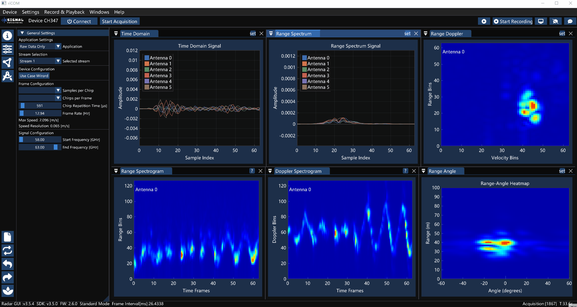 RadarEngine ImGui interface with real-time visualization.